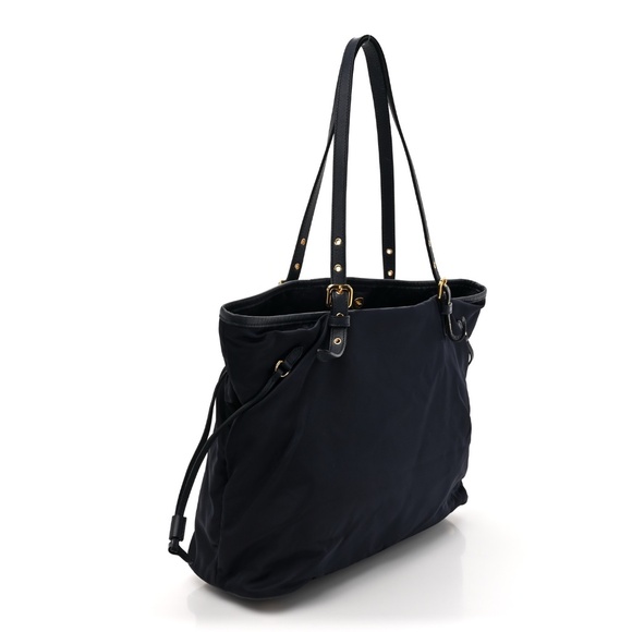 Prada Tessuto Black Nylon Cervo Shopping Tote-Leather Handle  Removable strap - Picture 2 of 16